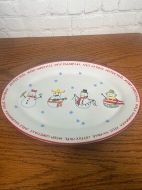 Sur la Table Platter around the world Christmas Snowmen Joyeux Noel feliz navida